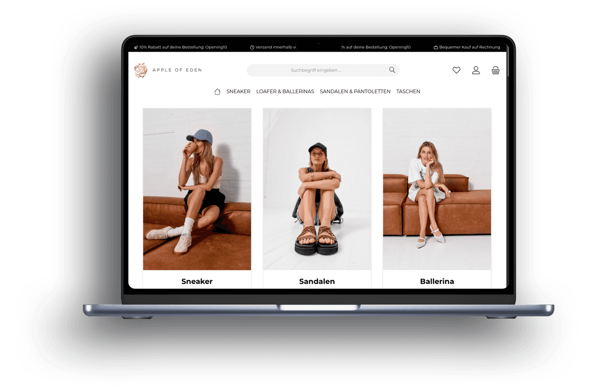Apple of Eden Onlineshop auf Laptop