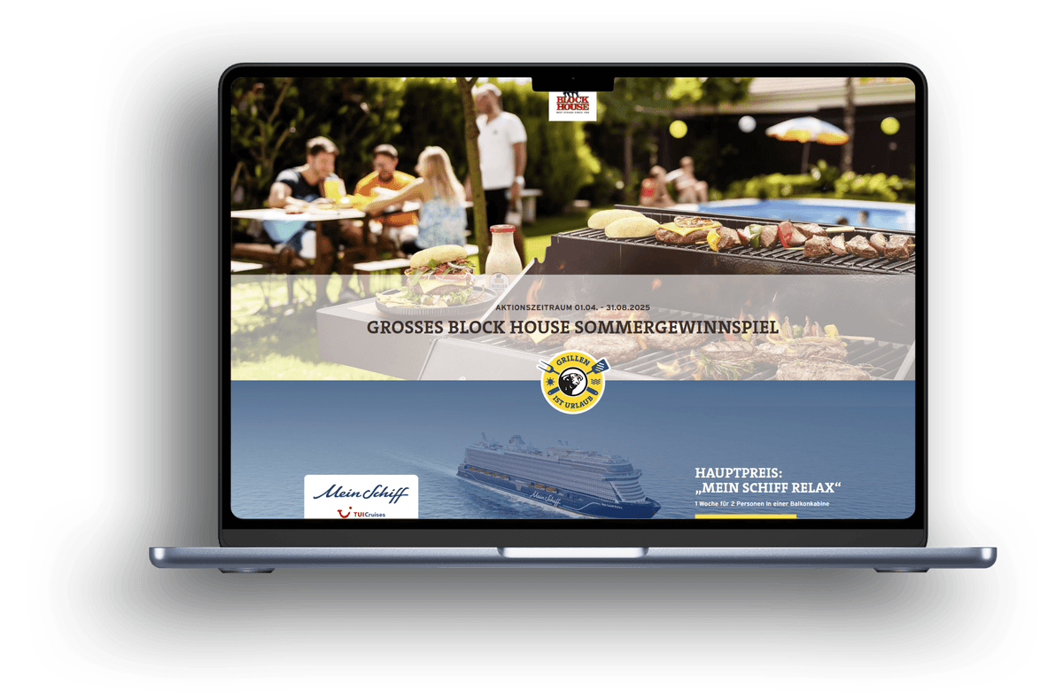 Block House Sommergewinnspiel Kampagnenseite auf Laptop