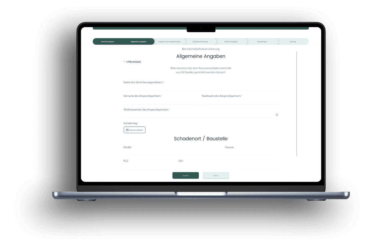 Vosdellen App Schadensformular Desktop